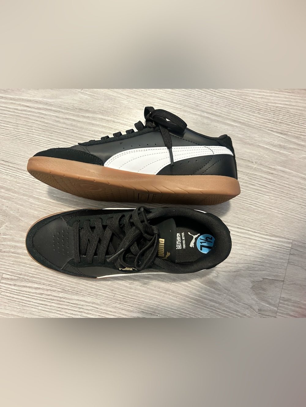Women Puma Black White Low-Profile Sneakers with Gum Outsole